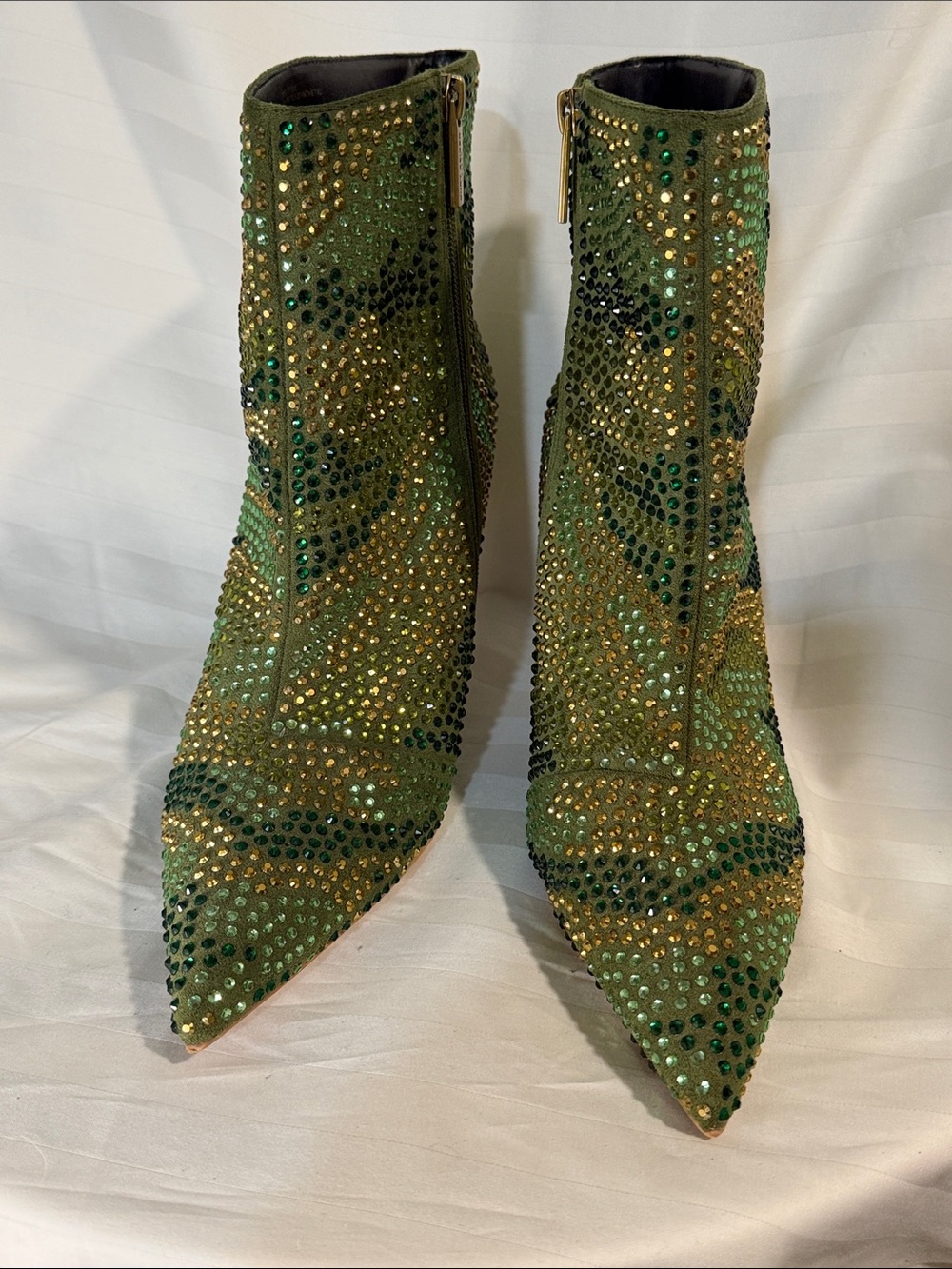 Kurt Geiger Green Crystal Embellished Pointed Ankle Boots - Picture 8 of 12